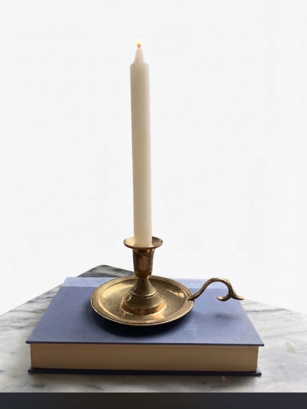 Vintage Brass Chamberstick Candlestick Holder with S-Scroll Finger Loop Handle